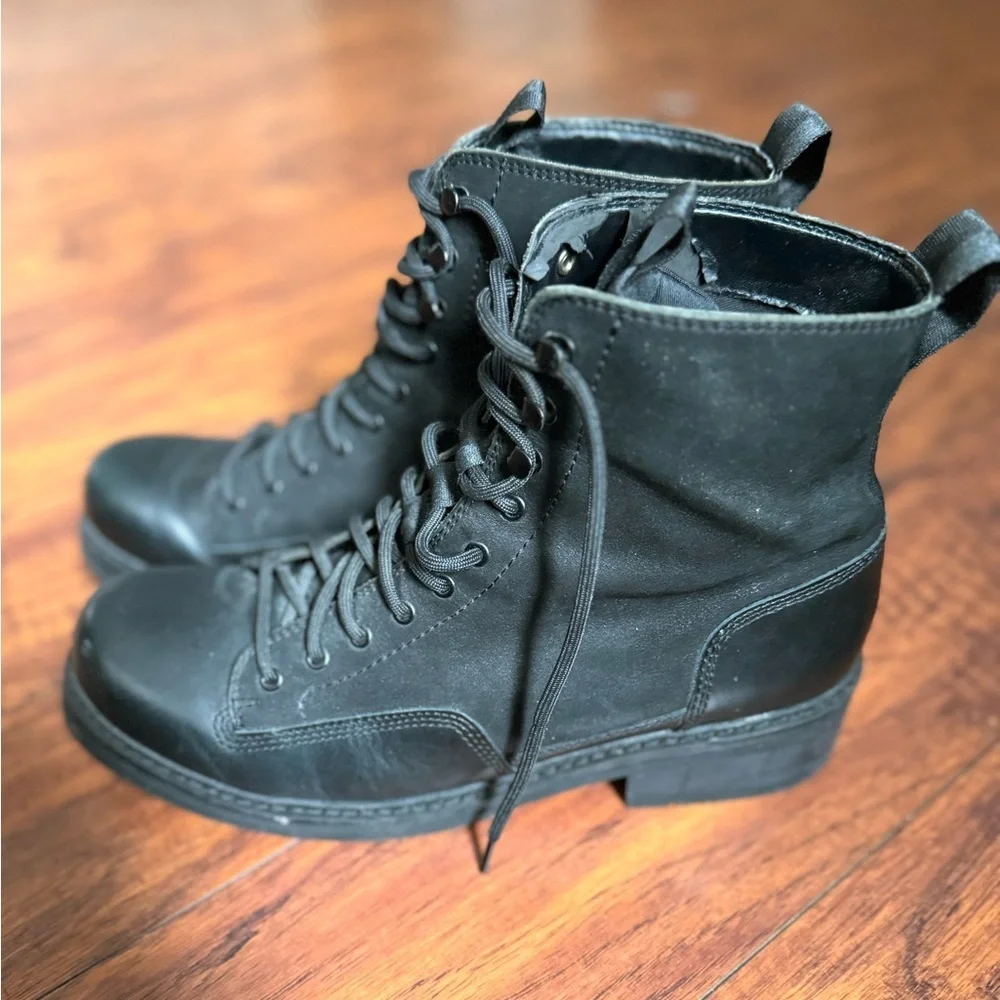 G-Star Raw Women’s Roofer Black Leather Lace Up Combat Boots | Size 10